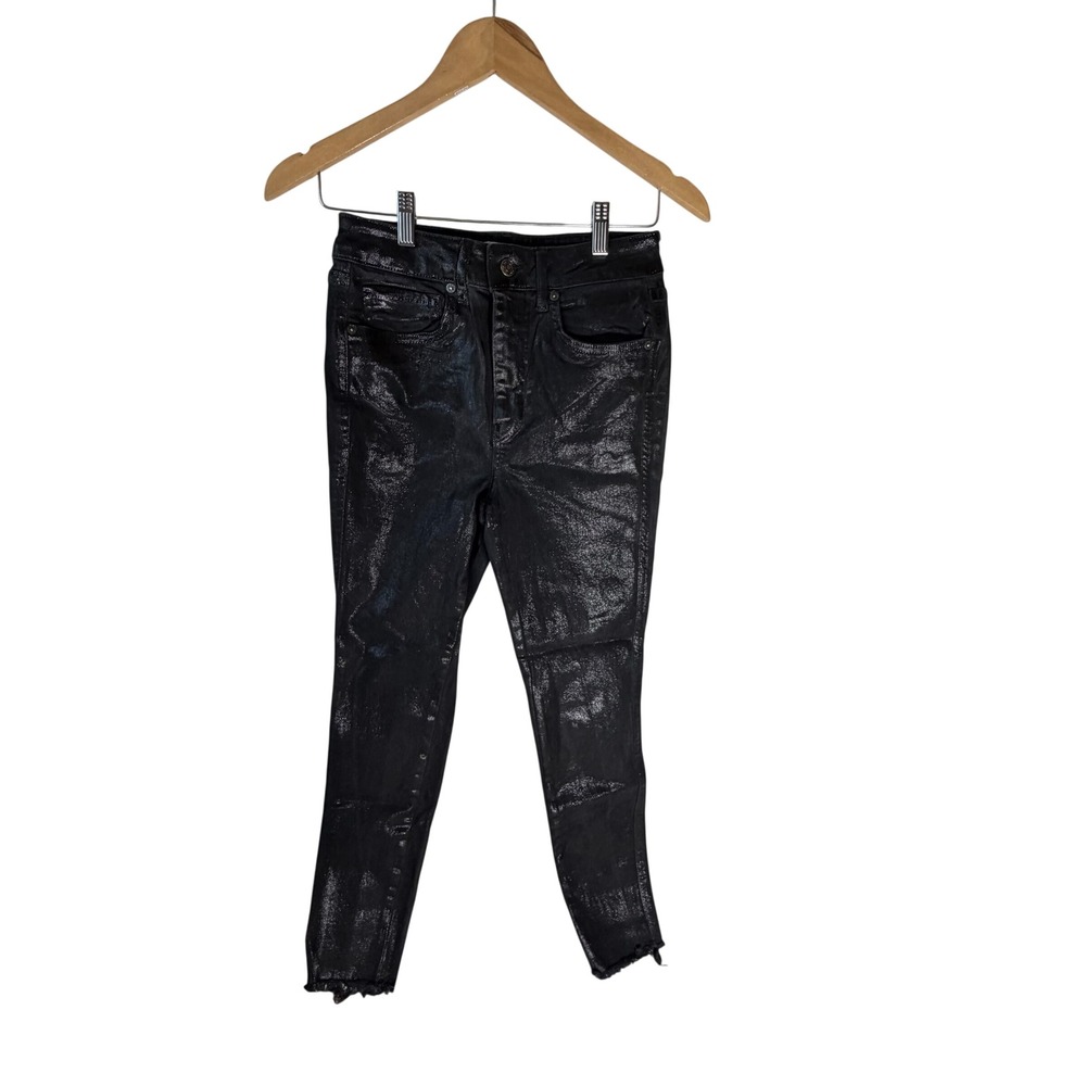 Free People We The Free Black Metallic Coated High Rise Skinny Jeans Size 28 - Picture 2 of 13